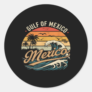 Retro 90s Gulf Of Usa America Est 2025 Sunset Beac Classic Round Sticker