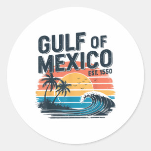 Retro 90s Gulf Of Usa America Est 2025 Sunset Beac Classic Round Sticker