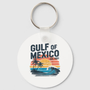 Retro 90s Gulf Of Usa America Est 2025 Sunset Beac Key Ring