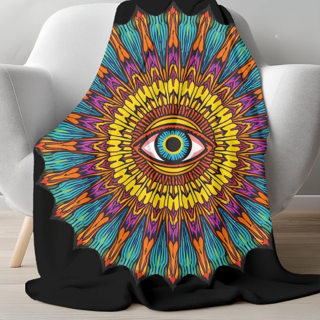 Retro 90s Mandala | Psychedelic Third Eye Graphic Fleece Blanket (Creator Uploaded)