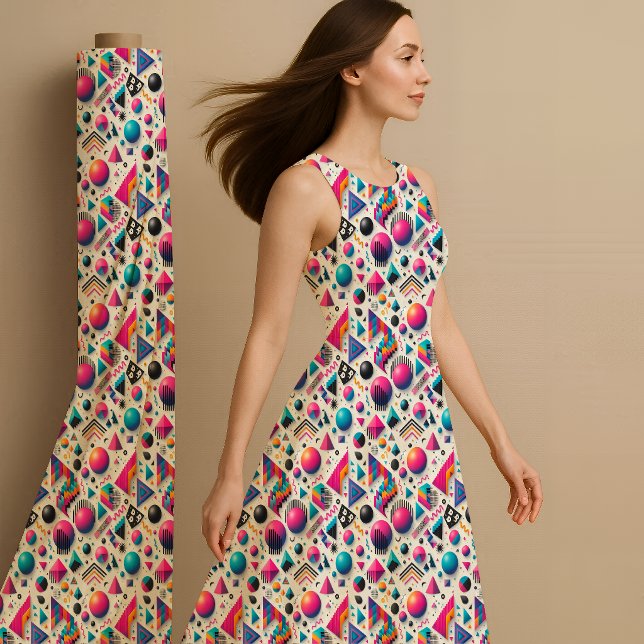 Retro 90s Memphis Geometric Neon Bold Fabric Print (Retro 90s Memphis Geometric Neon Bold Fabric Print)