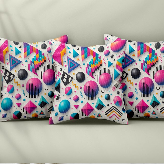 Retro 90s Memphis Geometric Neon Bold Throw Pillow (Retro 90s Memphis Geometric Neon Bold Throw Pillow)