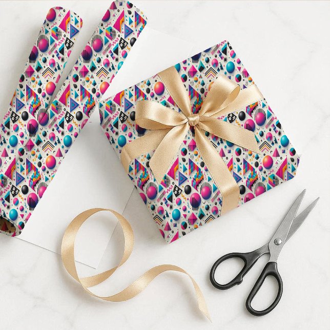 Retro 90s Memphis Geometric Neon Gift Wrap Paper (Retro 90s Memphis Geometric Neon Gift Wrap Paper)
