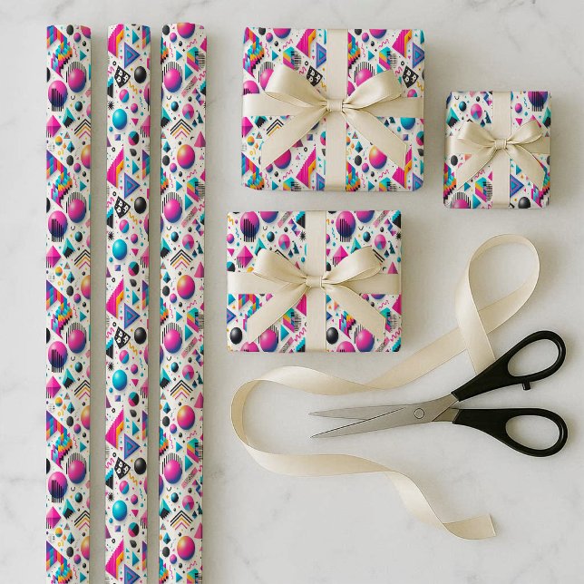 Retro 90s Memphis Geometric Neon Wrapping Bundle Paper Sheet (Retro 90s Memphis Geometric Neon Wrapping Bundle)