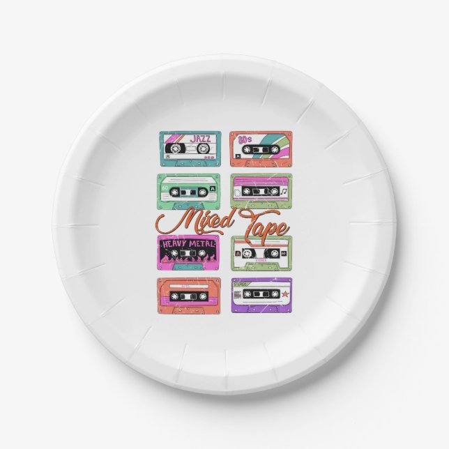 Retro 90's Mixed Tape Cassette Birthday Party Paper Plate (Front)