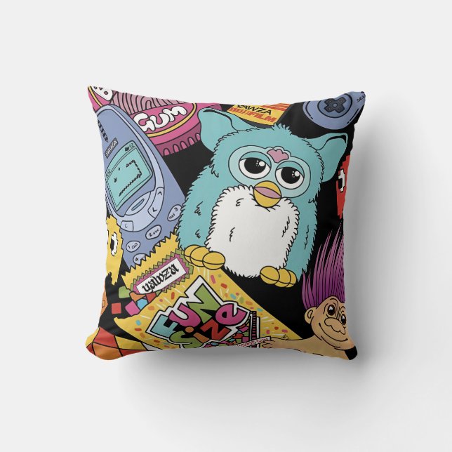 Retro 90s Nostalgia Doodle Pattern Toy and Tech  Cushion (Front)