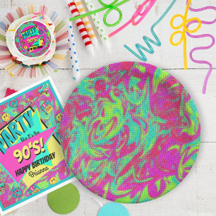 Retro 90's party colourful cake plates