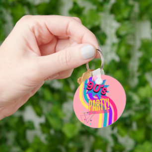 Retro 90's Party Pink Nostalgic Birthday Key Ring