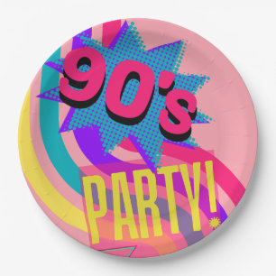 Retro 90's Party Pink Nostalgic Birthday Paper Plate