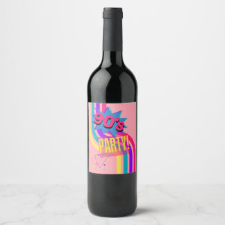 Retro 90's Party Pink Nostalgic Birthday Wine Label