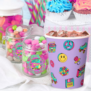 Retro 90s pattern purple pink teal party paper cups