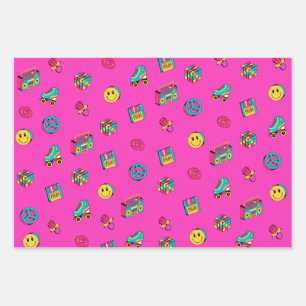 Retro 90s pattern purple pink teal party wrapping paper sheet