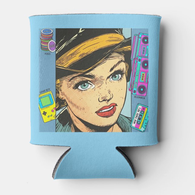 Retro 90s Pop Art Comic Woman Can Cooler (Front)