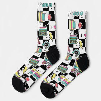 Retro 90s Roller Skate Pattern Socks 
