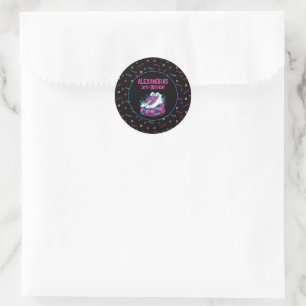 Retro 90's Roller Skating Birthday Party  Classic Round Sticker