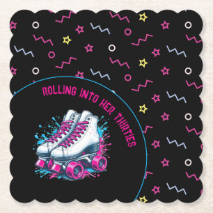 Retro 90s Roller Skating Party Paper Coaster