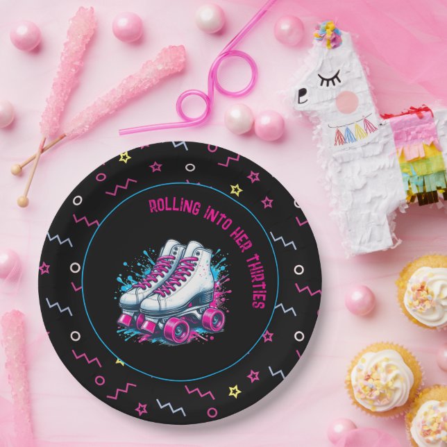Retro 90s Roller Skating Party Paper Plate (Party)