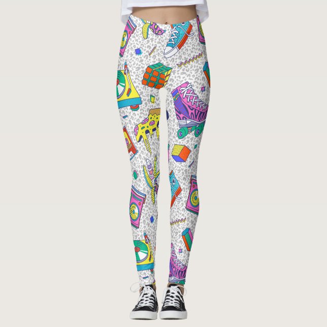 Retro 90s Skate Party Pattern Leggings (Front)