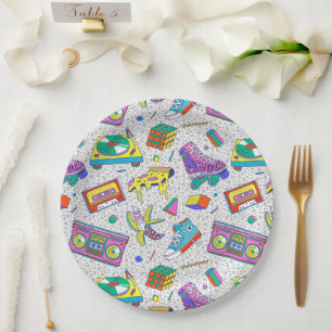 Retro 90s Skate Party Pattern Paper Plate