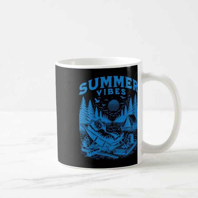 Retro 90s Summer Vibes Cat Camping Funny Cat Meme  Coffee Mug (Right)