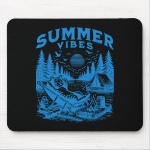 Retro 90s Summer Vibes Cat Camping Funny Cat Meme Mouse Pad