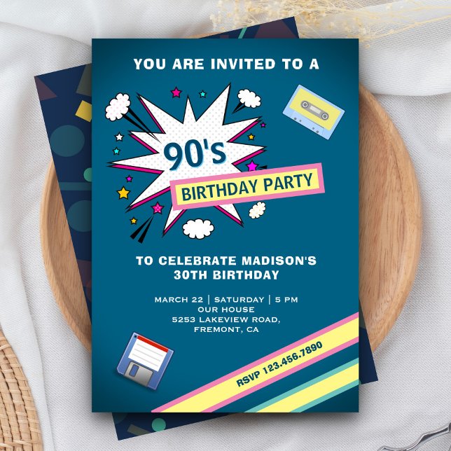 Retro 90's Theme Birthday Party Invitation (Creator Uploaded)