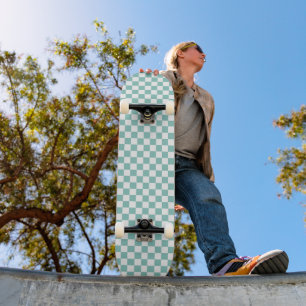 Retro 90s Turquoise Checkered Pattern Checkerboard Skateboard