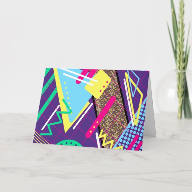 Retro '90s Vibe Pattern Nineties Purple Yellow  Card (Front)