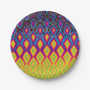 Retro 90s Vibrant Neon Color Abstract Pattern Paper Plate