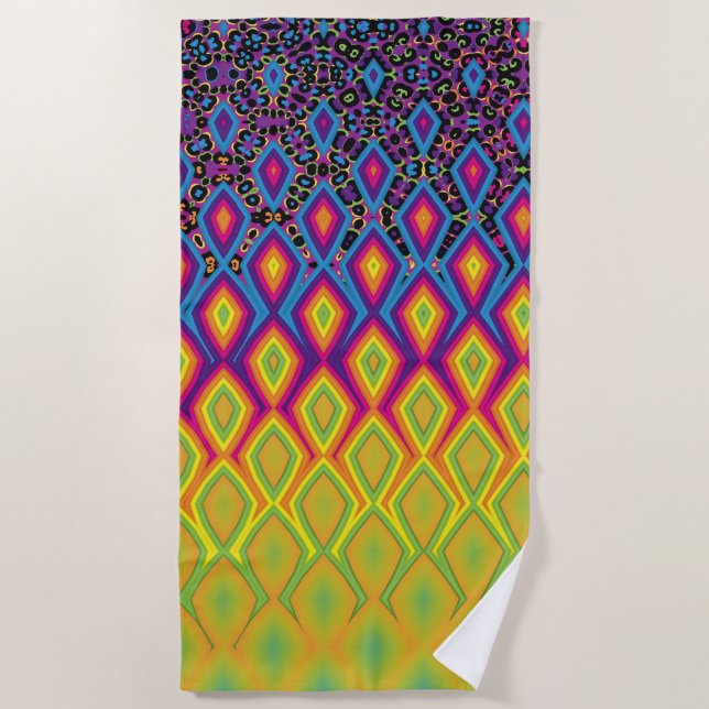 Retro 90s Vibrant Neon Colour Abstract Pattern Beach Towel (Front)