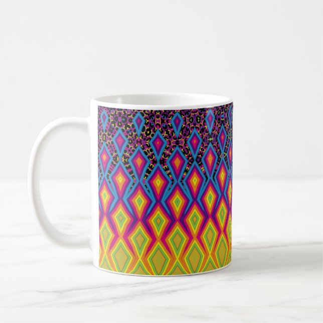 Retro 90s Vibrant Neon Colour Abstract Pattern Coffee Mug (Left)