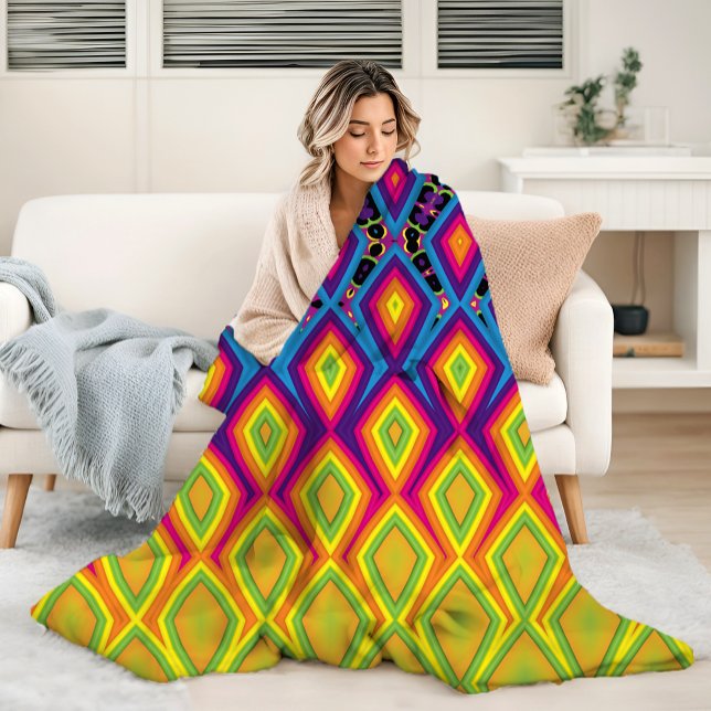 Retro 90s Vibrant Neon Colour Abstract Pattern Fleece Blanket (Creator Uploaded)