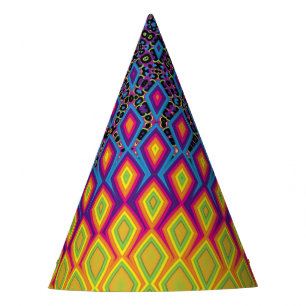 Retro 90s Vibrant Neon Colour Abstract Pattern Party Hat