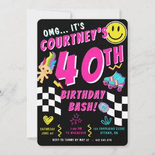 Retro 90s Y2K Neon 40th Birthday Party Invitation