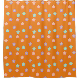 Retro 90s Y2k Pastel Flowers Orange Dorm Shower Curtain