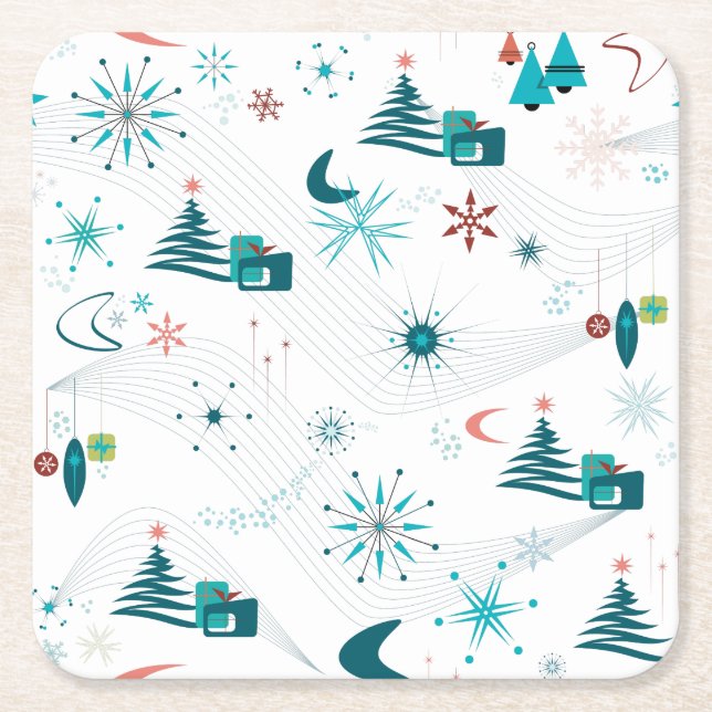 Retro A Go-Go Christmas Square Paper Coaster (Front)