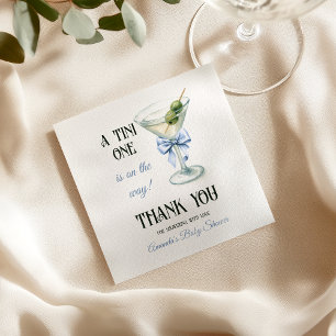 Retro A Tini One Martini Blue Bow Boy Baby Shower Napkin