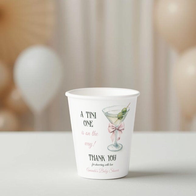 Retro A Tini One Martini Pink Bow Girl Baby Shower Paper Cups (Creator Uploaded)