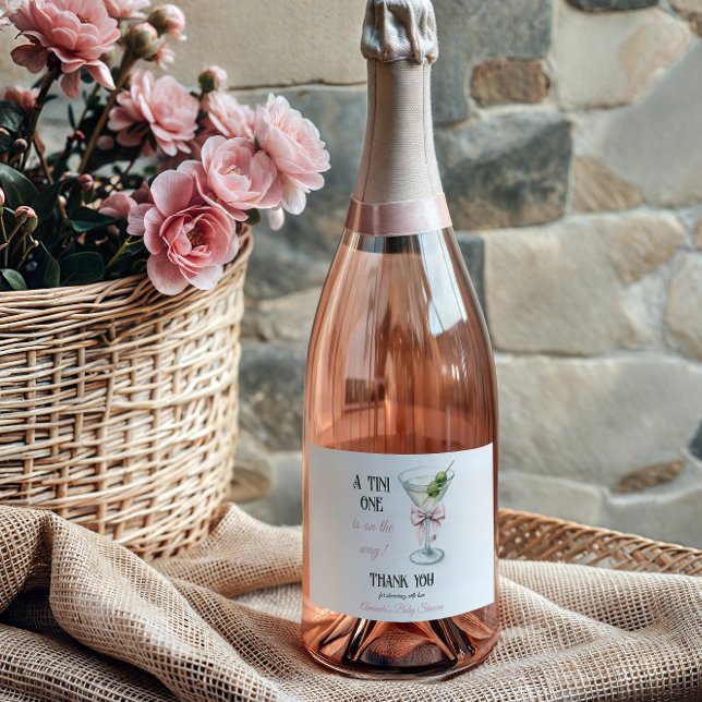 Retro A Tini One Martini Pink Bow Girl Baby Shower Sparkling Wine Label (Creator Uploaded)