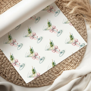 Retro A Tini One Martini Pink Bow Girl Baby Shower Wrapping Paper