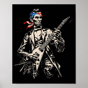 Retro Abraham Lincoln Playing Guitar Rock Roll Poster