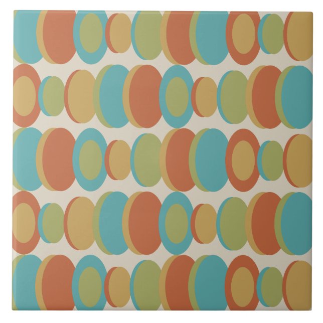 Retro Abstract Art Circles Multicolored Ceramic Tile (Front)