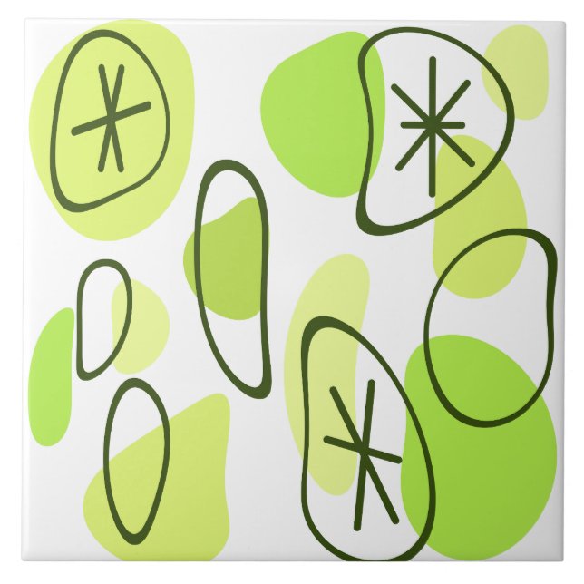 Retro Abstract Art Rocks Chartreuse Ceramic Tile (Front)