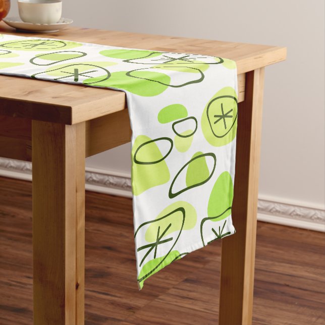 Retro Abstract Art Rocks Chartreuse Short Table Runner (In Situ)
