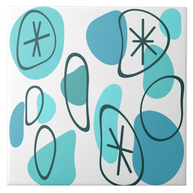 Retro Abstract Art Rocks Turquoise Ceramic Tile (Front)