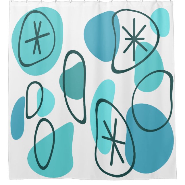 Retro Abstract Art Rocks Turquoise Shower Curtain (Front)