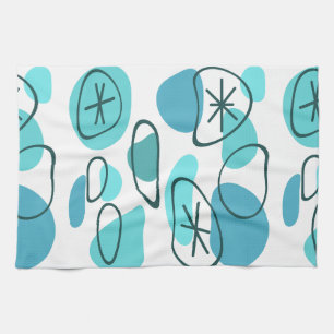 Retro Abstract Art Rocks Turquoise Tea Towel