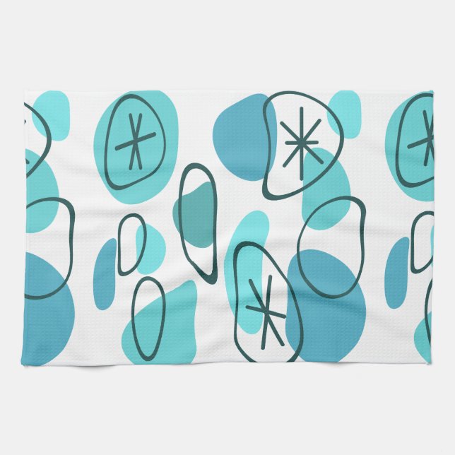 Retro Abstract Art Rocks Turquoise Tea Towel (Horizontal)