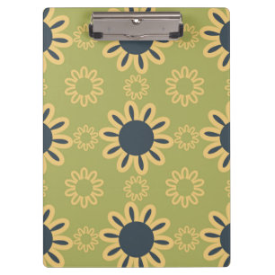 Retro Abstract Black and Yellow Flowers Pattern Clipboard