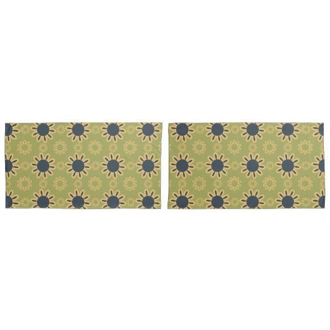 Retro Abstract Black and Yellow Flowers Pattern Pillowcase (Front-Set)